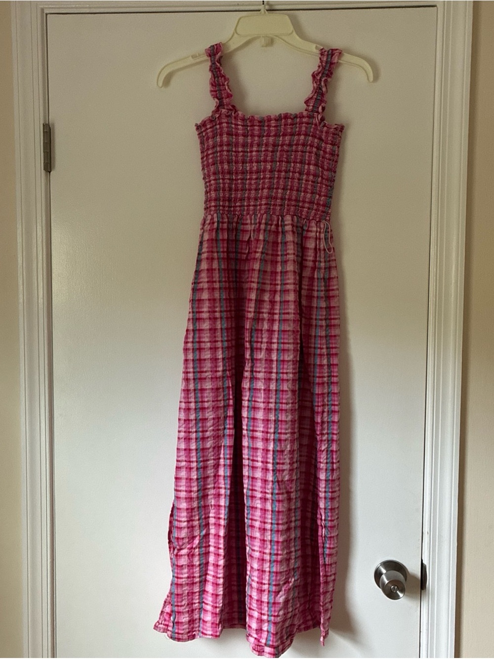 Waverly Grey Pink Plaid Midi Sundress